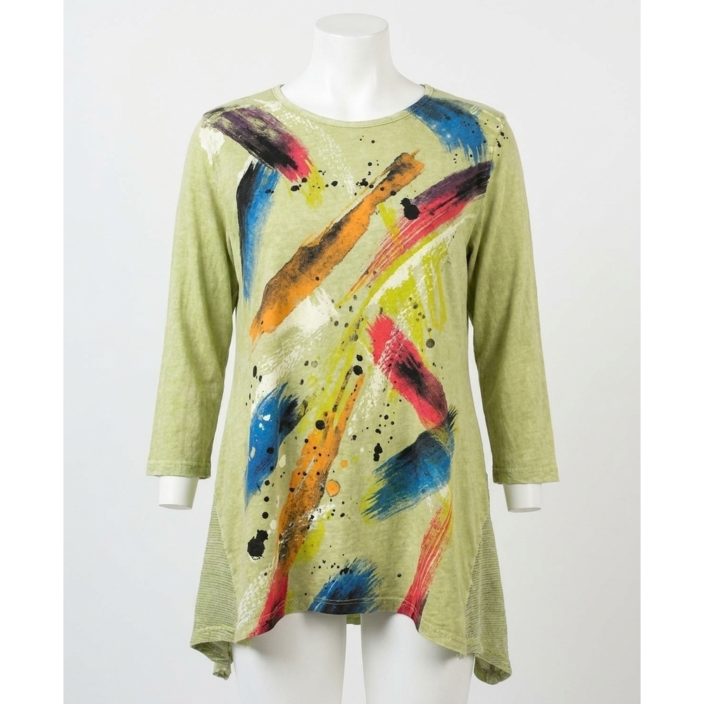 NEW JESS & JANE bora bora mineral washed mesh contrast tunic top in green